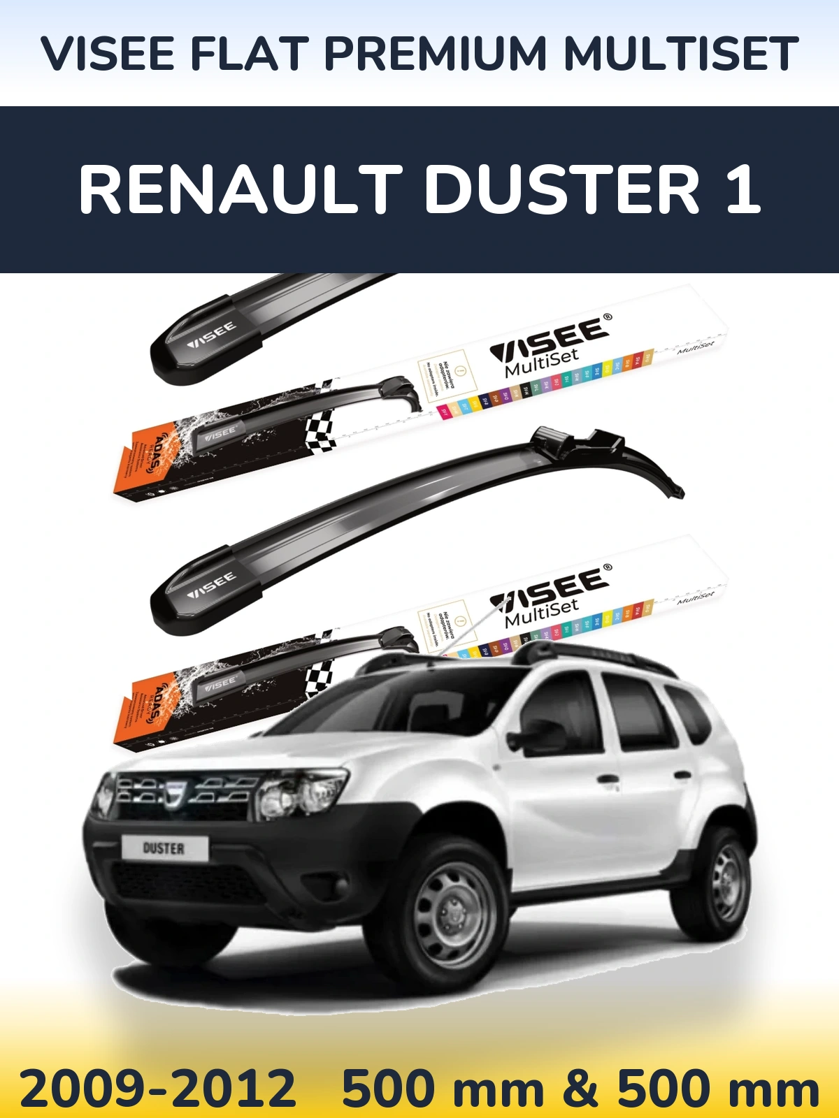 Комплект передних дворников VISEE FLAT PREMIUM MultiSet 500 & 500 мм для Renault Duster 1 2009-2012