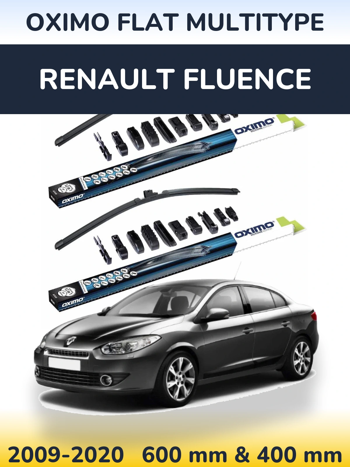Front wiper blade set Oximo Flat MultiTipse 600 & 400 mm for Renault Fluence 2009-2020