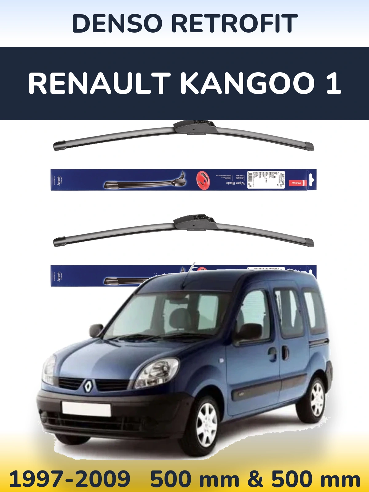 Front wiper blade set Denso Retrofit 500 & 500 mm for Renault Kangoo 1 1997-2009