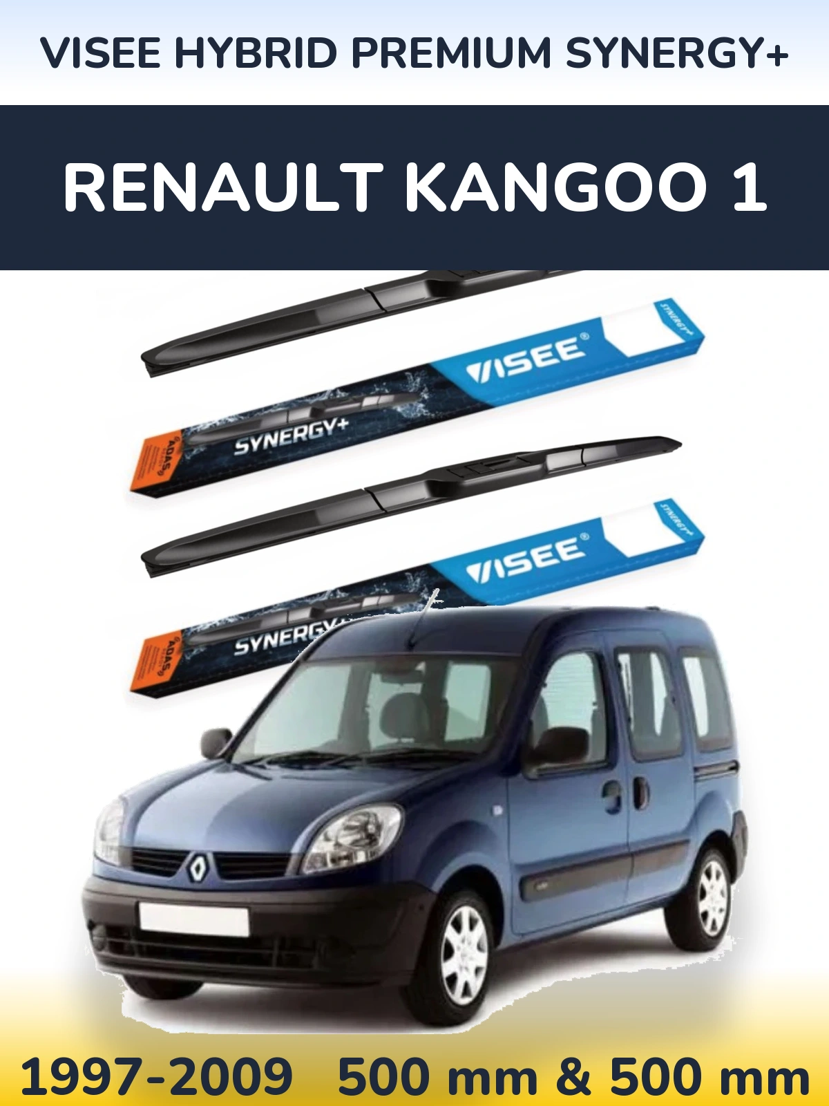 Комплект передних дворников VISEE HYBRID PREMIUM SYNERGY+ 500 & 500 мм для Renault Kangoo 1 1997-2009