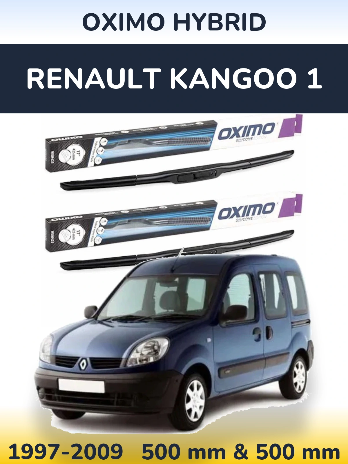 Комплект передних дворников Oximo Hybrid 500 & 500 мм для Renault Kangoo 1 1997-2009