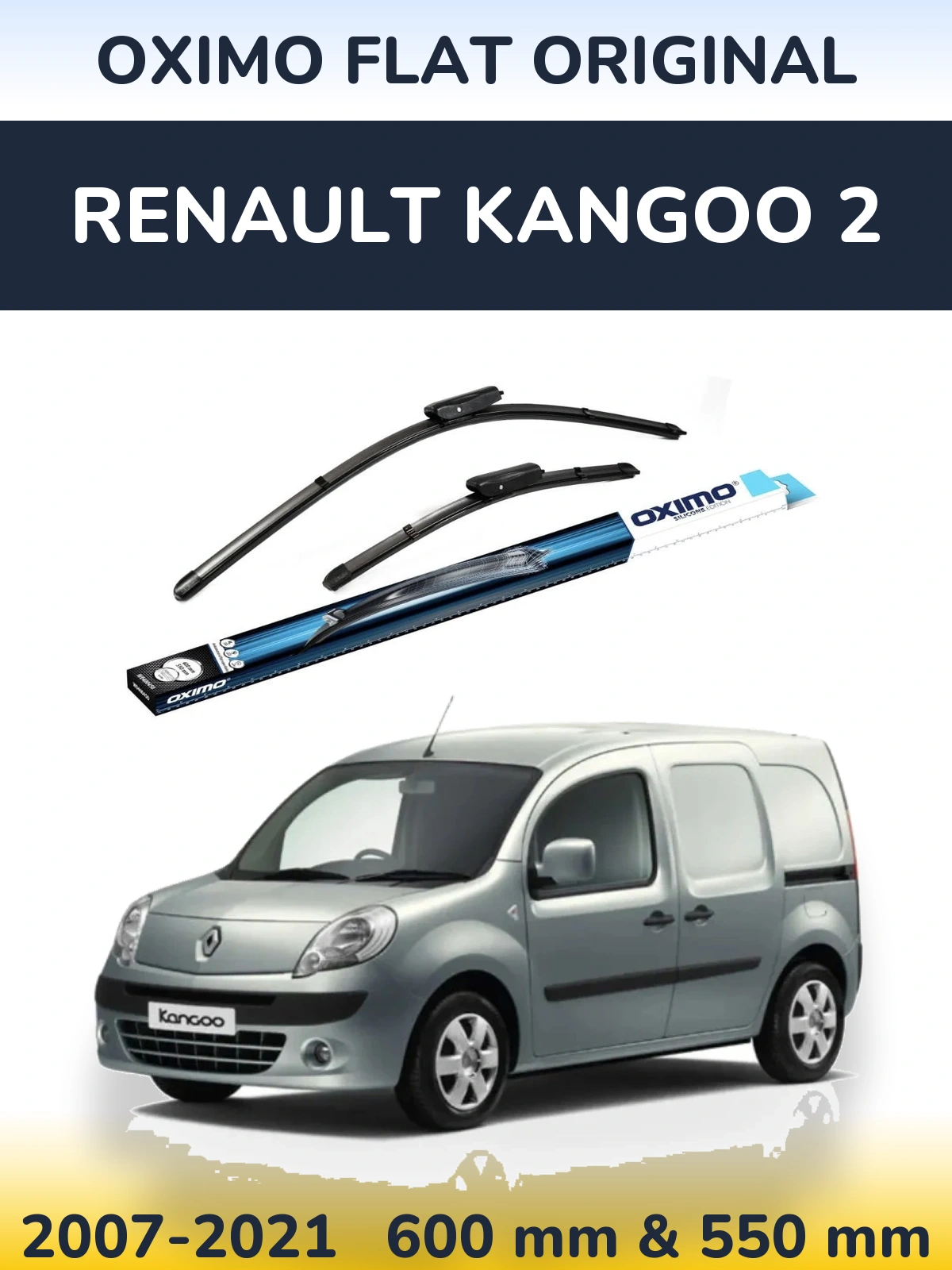 Front wiper blade set Oximo Flat Original 600 & 550 mm for Renault Kangoo 2 2007-2021