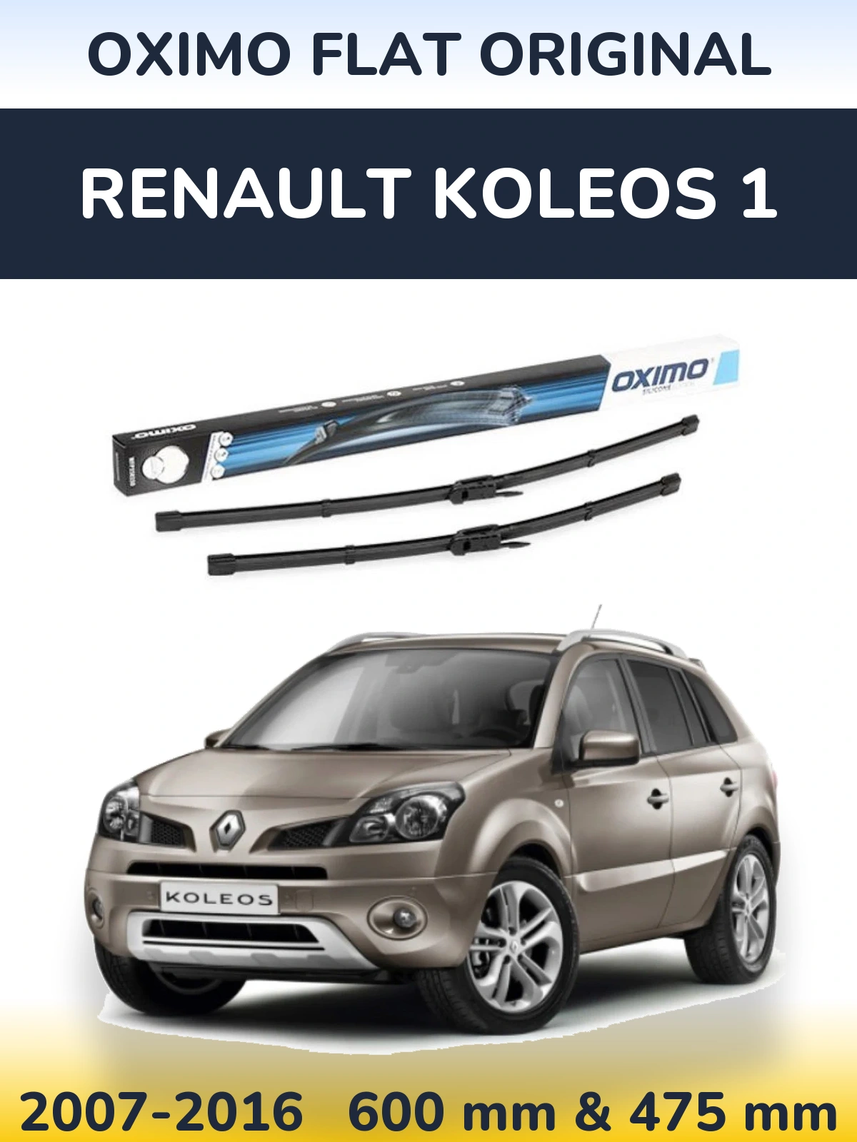 Комплект передних дворников Oximo Flat Original 600 & 475 мм для Renault Koleos 1 2007-2016