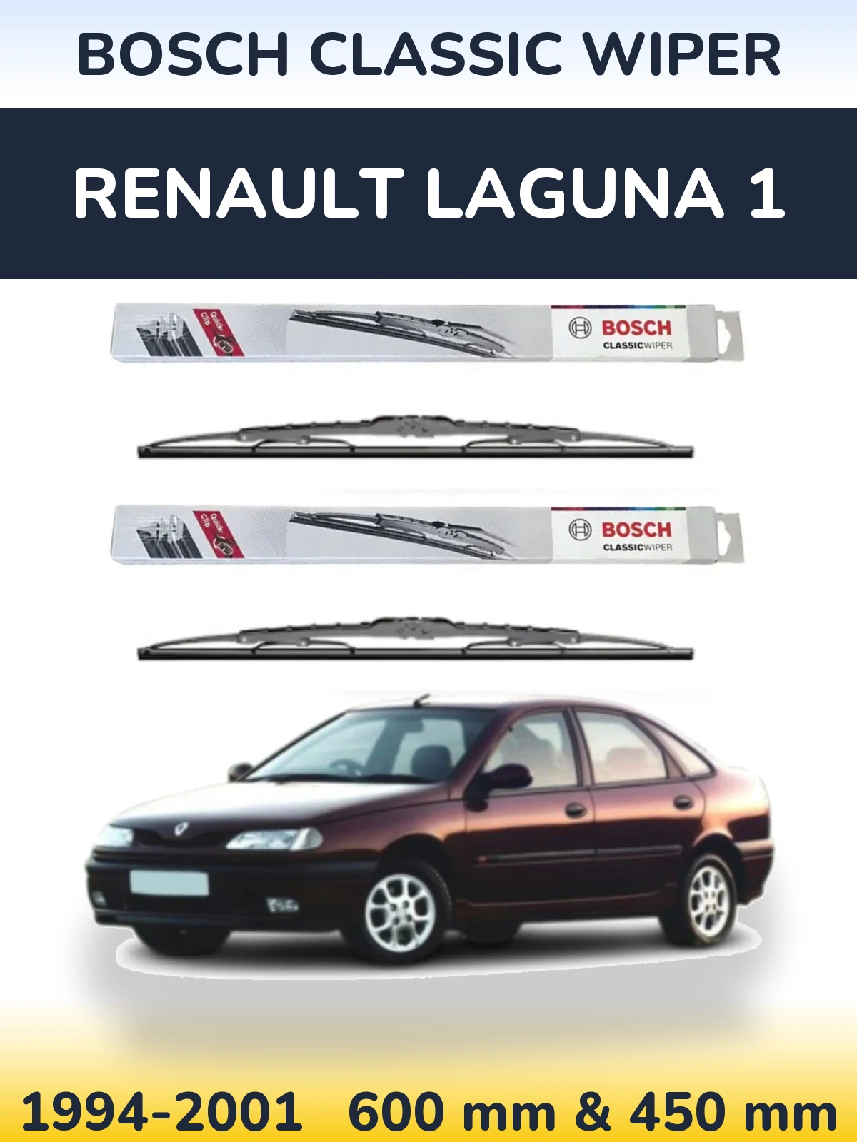 Комплект передних дворников BOSCH Classic Wiper 600 & 450 мм для Renault Laguna 1 1994-2001