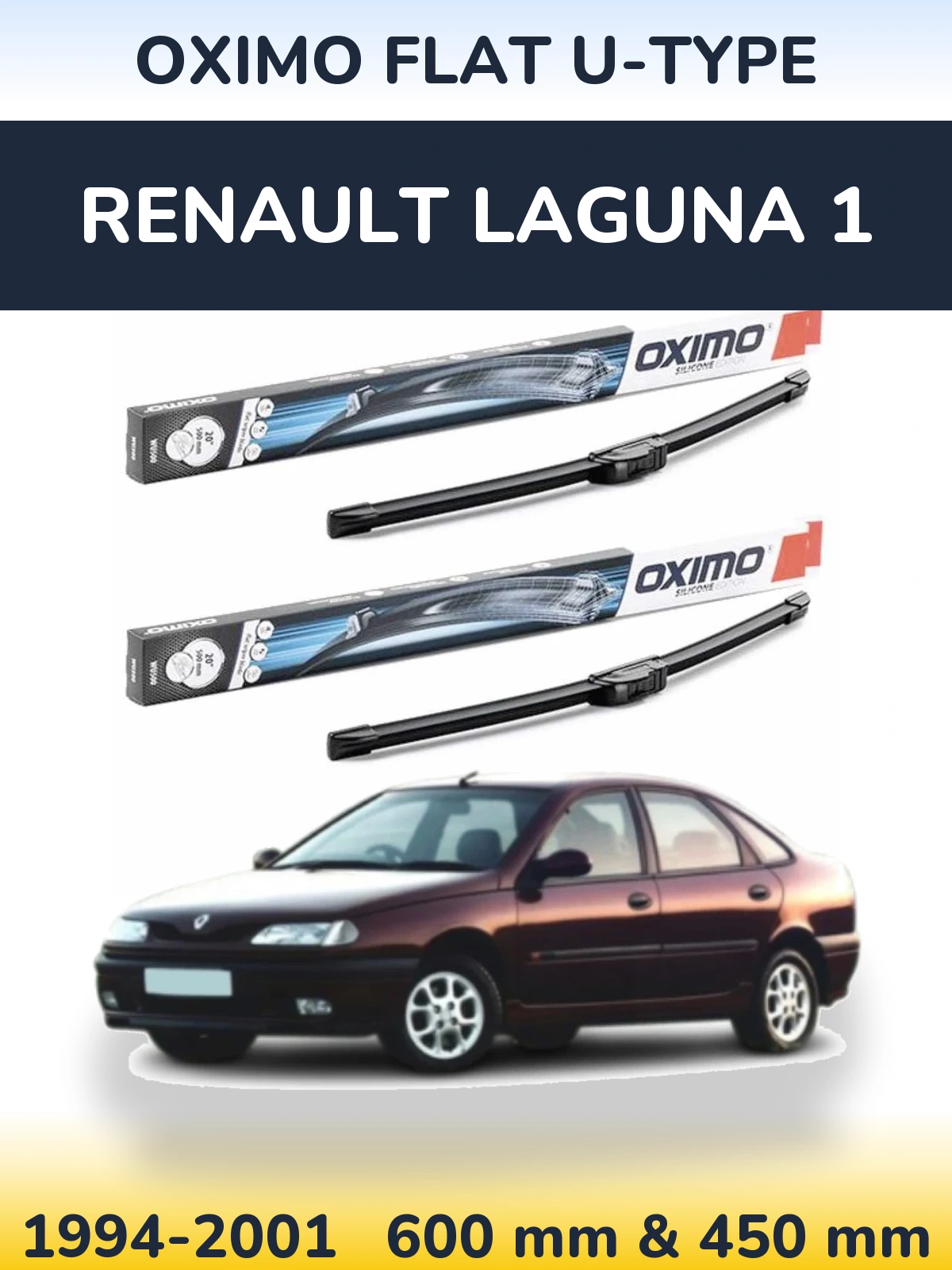 Комплект передних дворников Oximo Flat U-type 600 & 450 мм для Renault Laguna 1 1994-2001