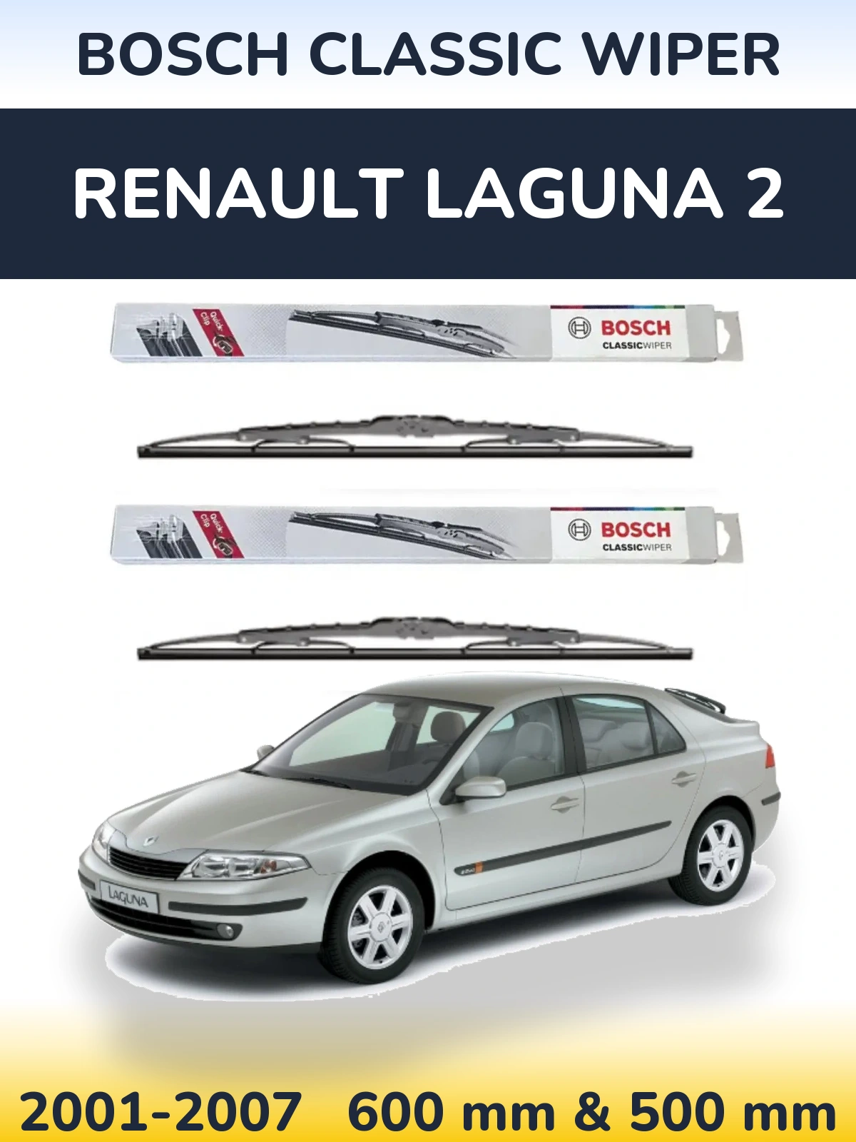 Комплект передніх щіток BOSCH Classic Wiper 600 & 500 мм для Renault Laguna 2 2001-2007