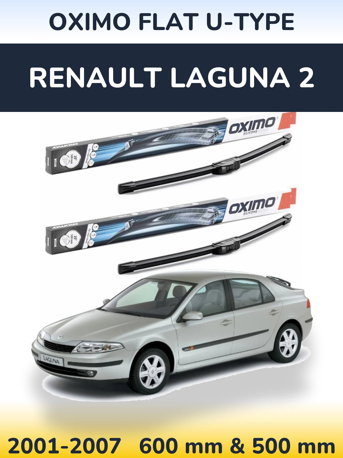 Комплект передних дворников Oximo Flat U-type 600 & 500 мм для Renault Laguna 2 2001-2007