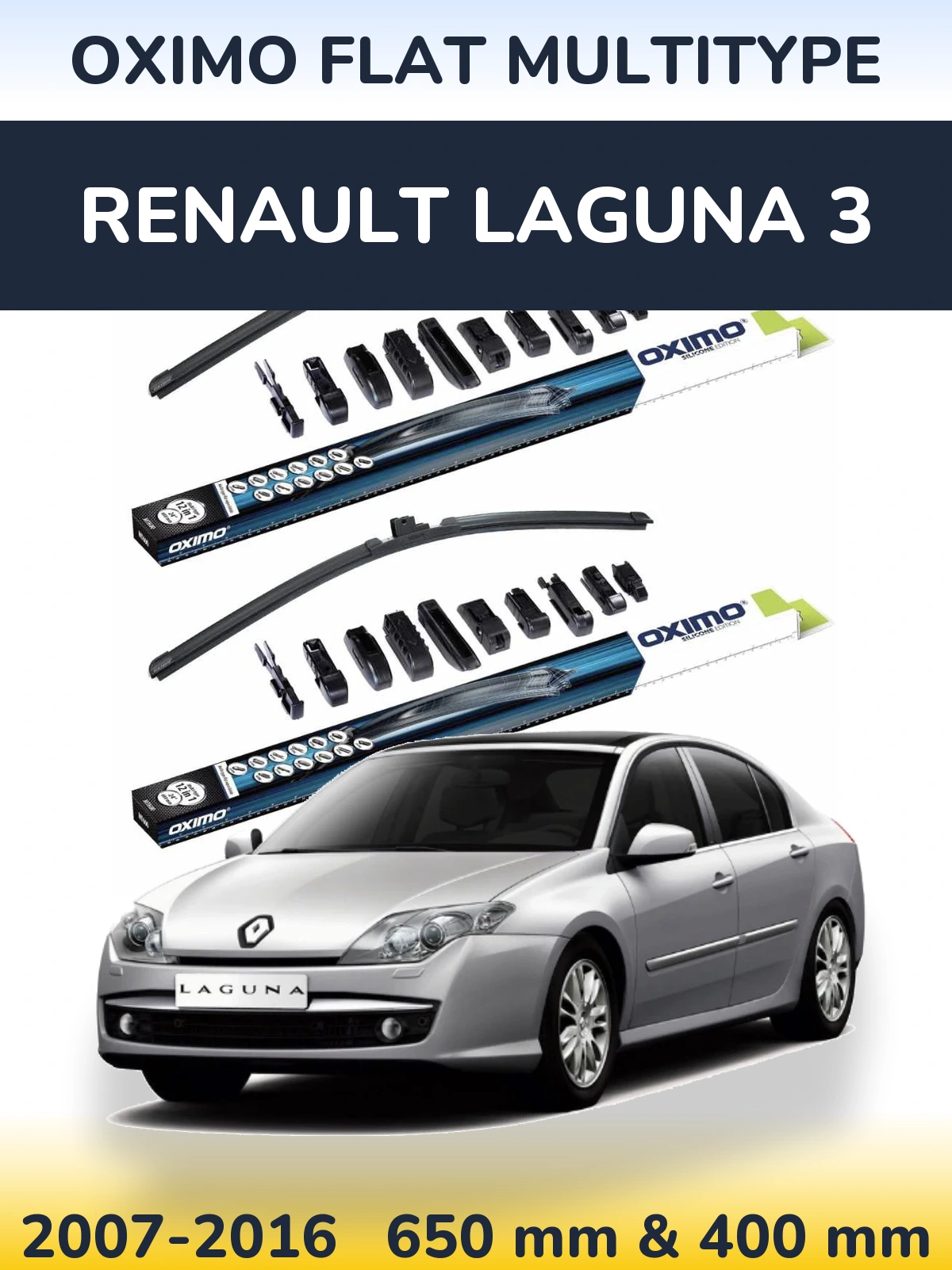 Front wiper blade set Oximo Flat MultiTipse 650 & 400 mm for Renault Laguna 3 2007-2016