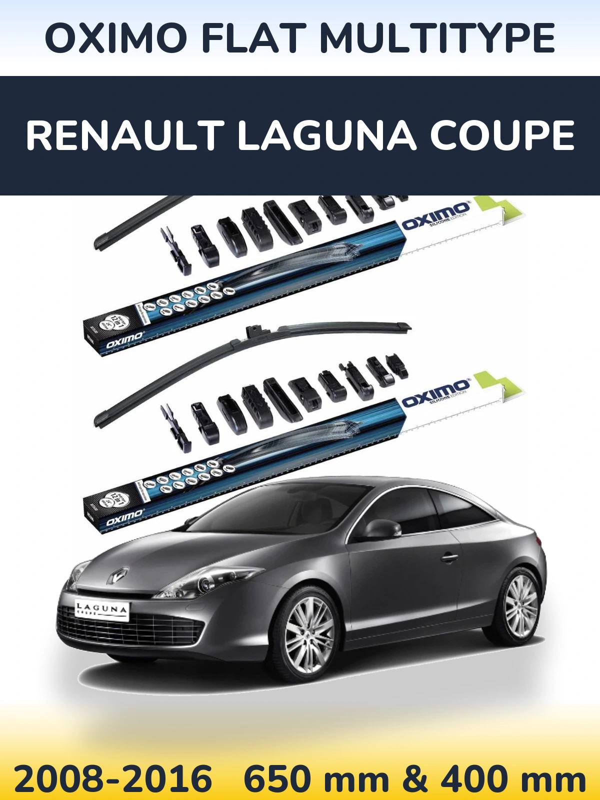 Front wiper blade set Oximo Flat MultiTypee 650 & 400 mm for Renault Laguna Coupe 2008-2016