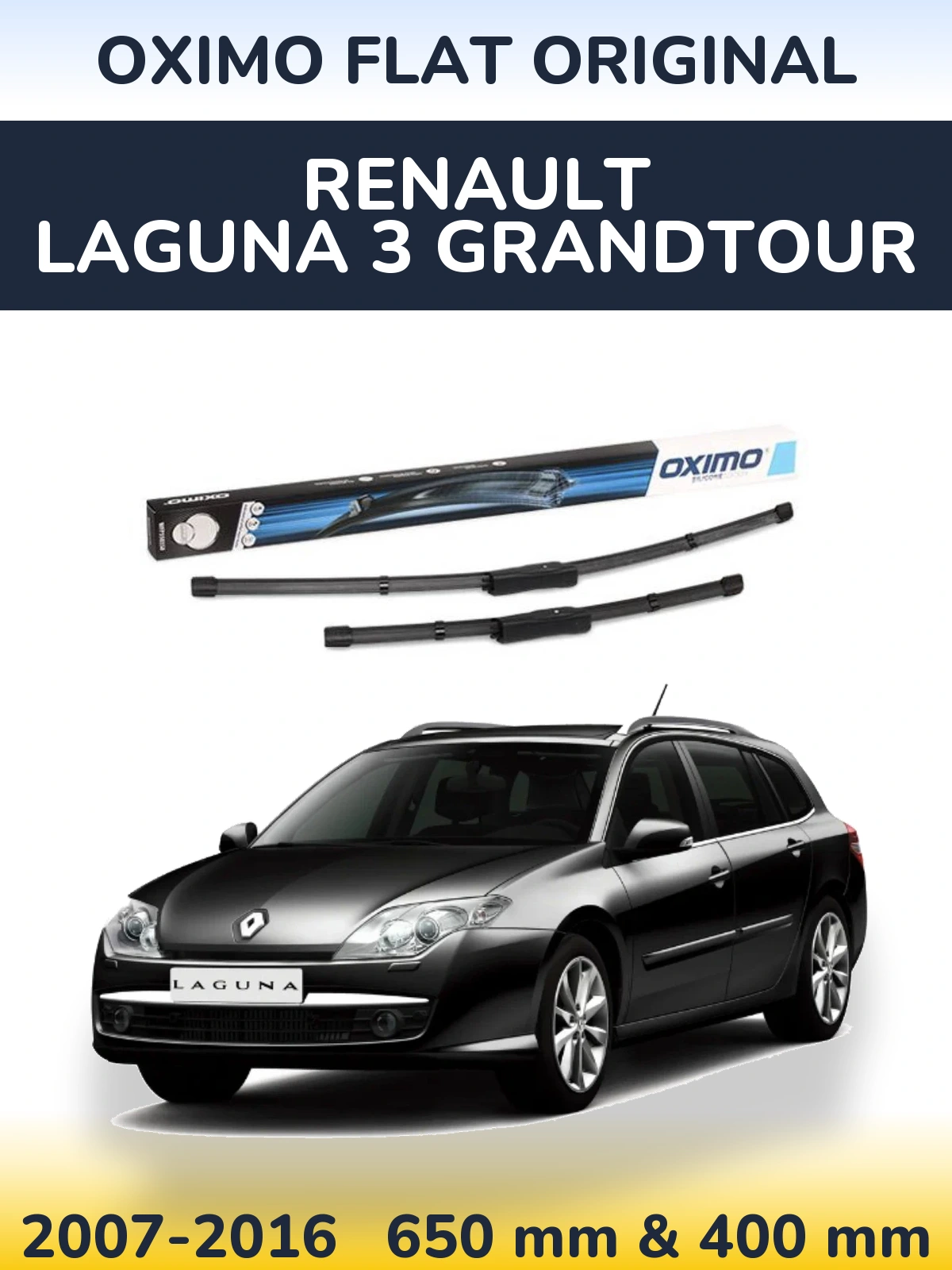 Front wiper blade set Oximo Flat Original 650 & 400 mm for Renault Laguna 3 Grandtour 2007-2016