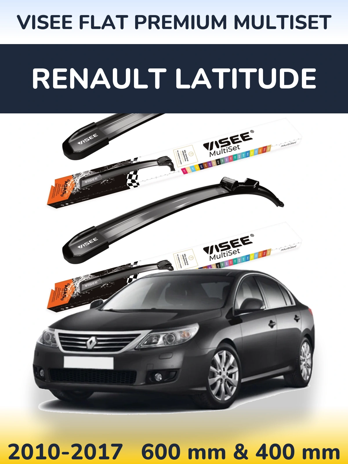 Front wiper blade set VISEE FLAT PREMIUM MultiSet 600 & 400 mm for Renault Latitude 2010-2017