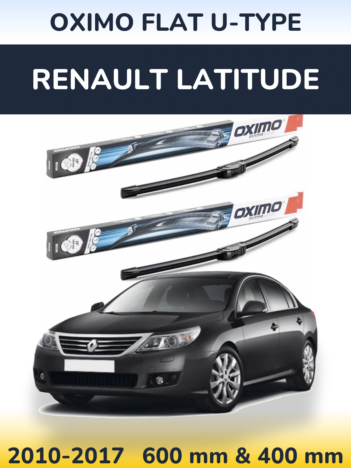 Front wiper blade set Oximo Flat U-type 600 & 400 mm for Renault Latitude 2010-2017