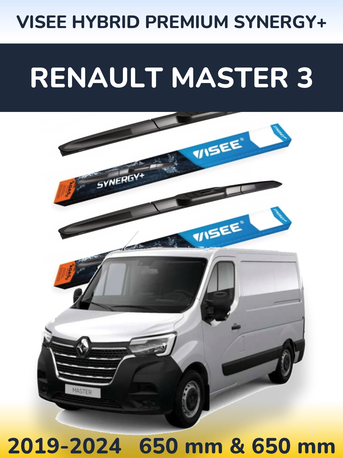 Front wiper blade set VISEE HYBRID PREMIUM SYNERGY+ 650 & 650 mm for Renault Master 3 2019-2024