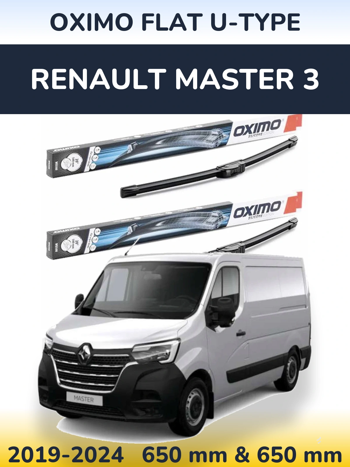 Front wiper blade set Oximo Flat U-type 650 & 650 mm for Renault Master 3 2019-2024