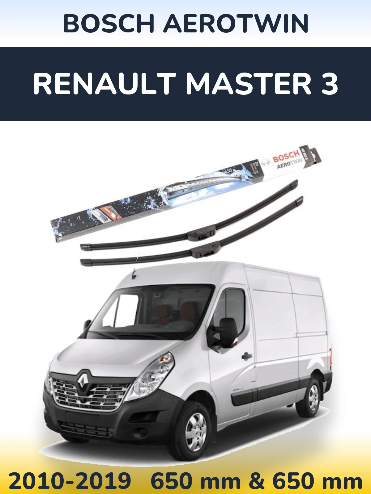 Front wiper blade set BOSCH AeroTwin 650 & 650 mm for Renault Master 3 2010-2019