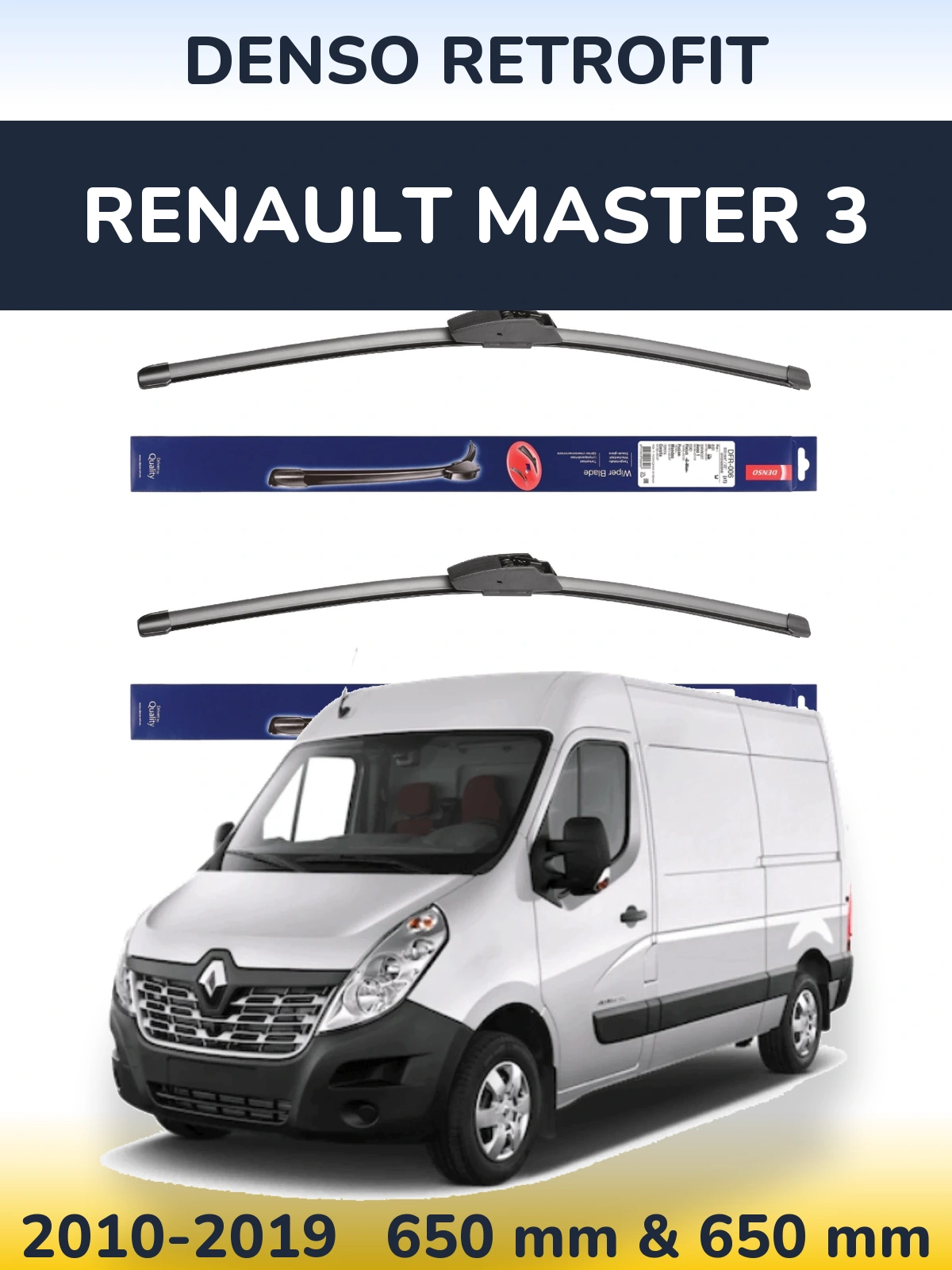 Front wiper blade set Denso Retrofit 650 & 650 mm for Renault Master 3 2010-2019