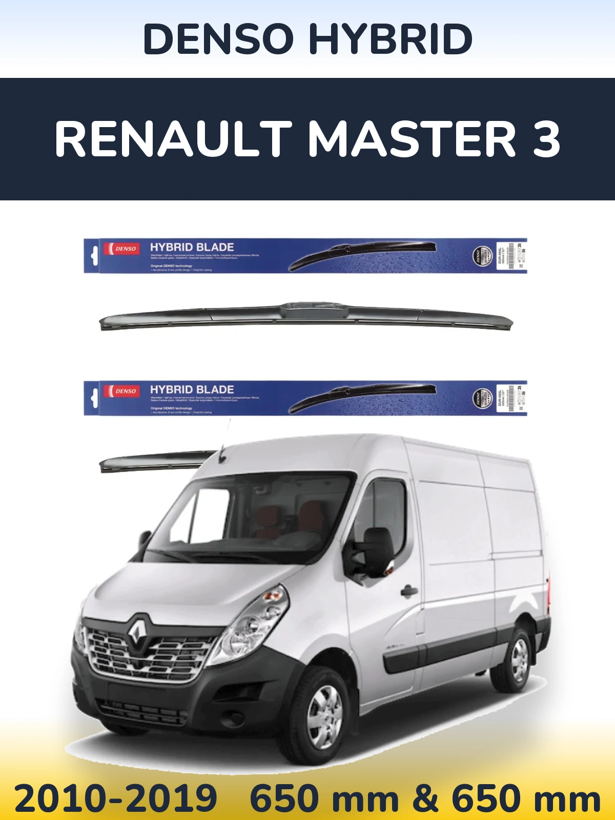 Front wiper blade set Denso Hybrid 650 & 650 mm for Renault Master 3 2010-2019
