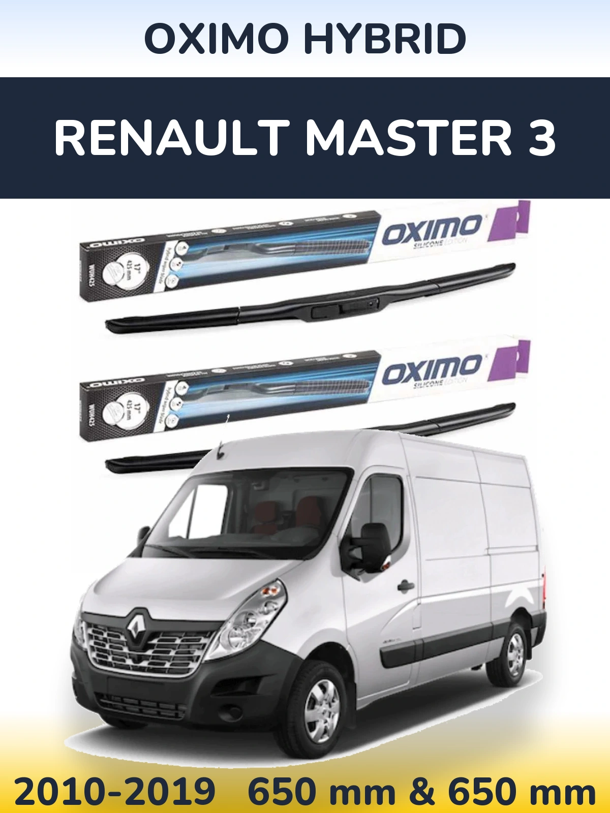 Front wiper blade set Oximo Hybrid 650 & 650 mm for Renault Master 3 2010-2019