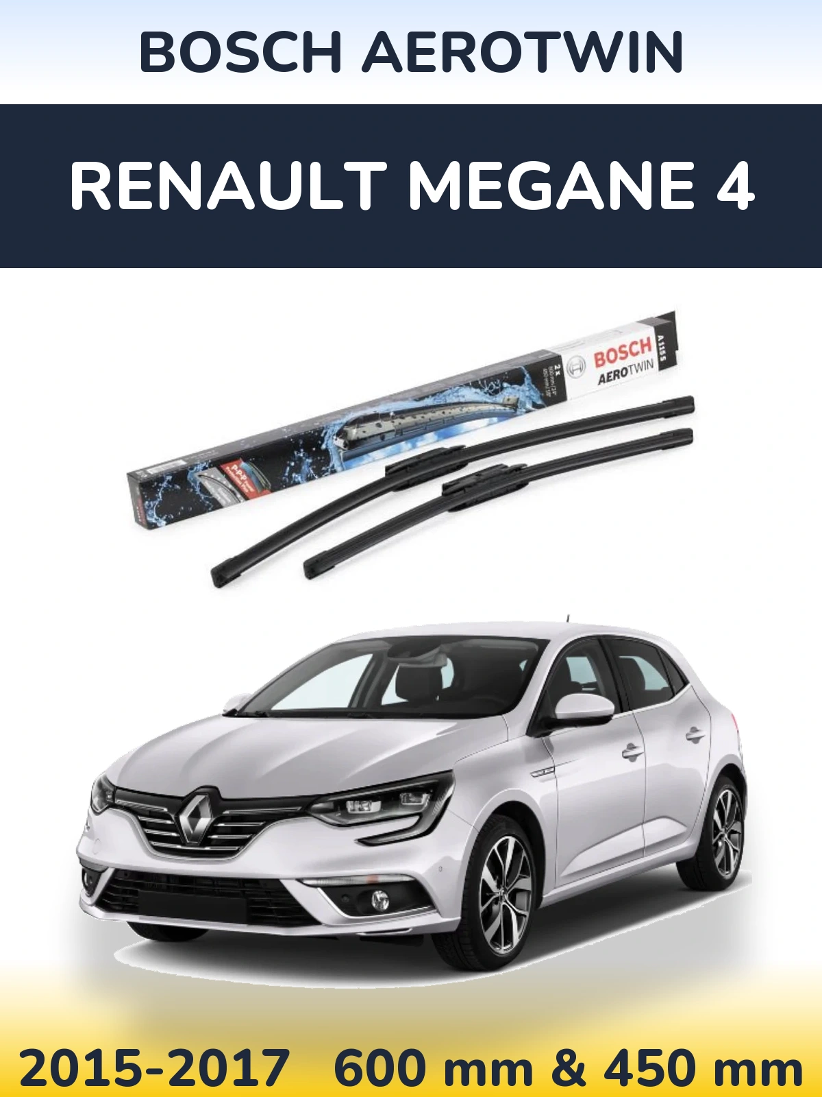 Front wiper blade set BOSCH AeroTwin 600 & 450 mm for Renault Megane 4 2015-2017