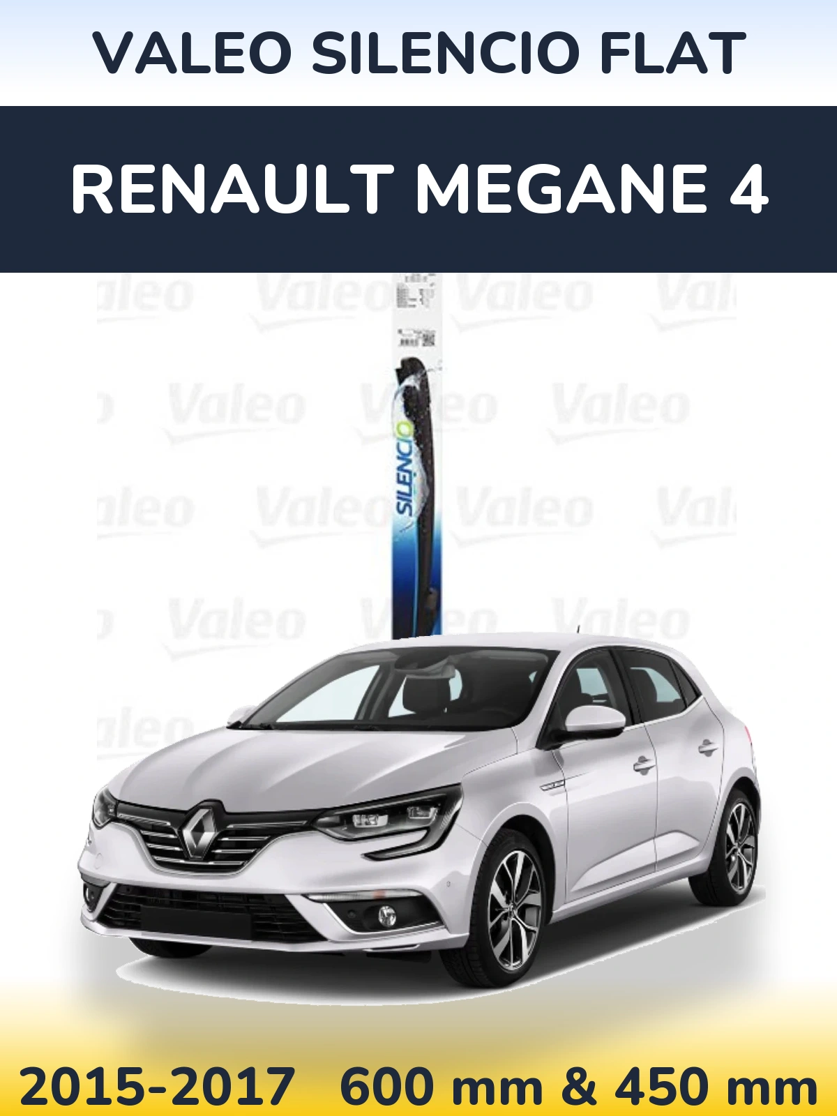 Front wiper blade set Valeo Silencio Flat 600 & 450 mm for Renault Megane 4 2015-2017