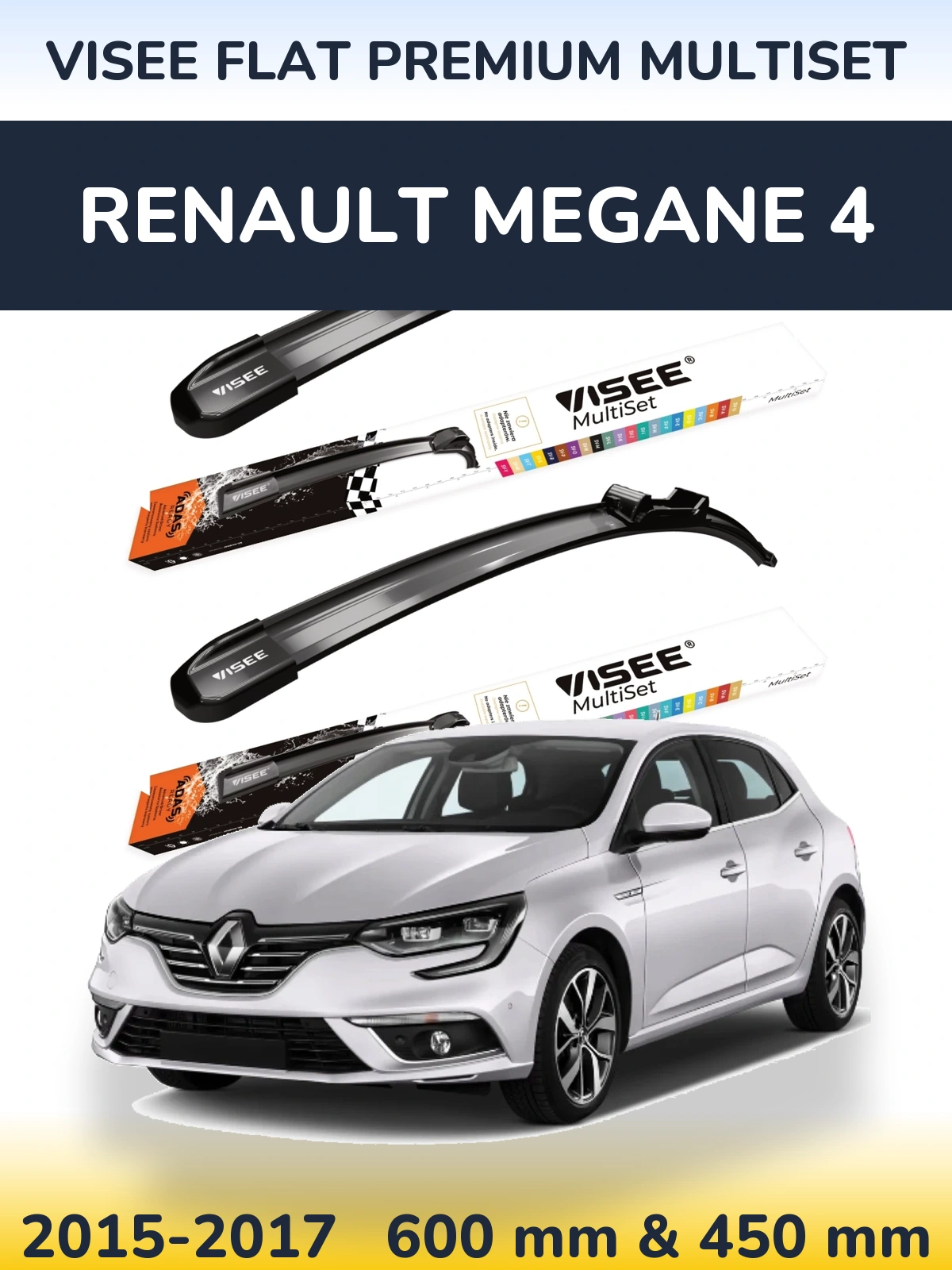 Front wiper blade set VISEE FLAT PREMIUM MultiSet 600 & 450 mm for Renault Megane 4 2015-2017