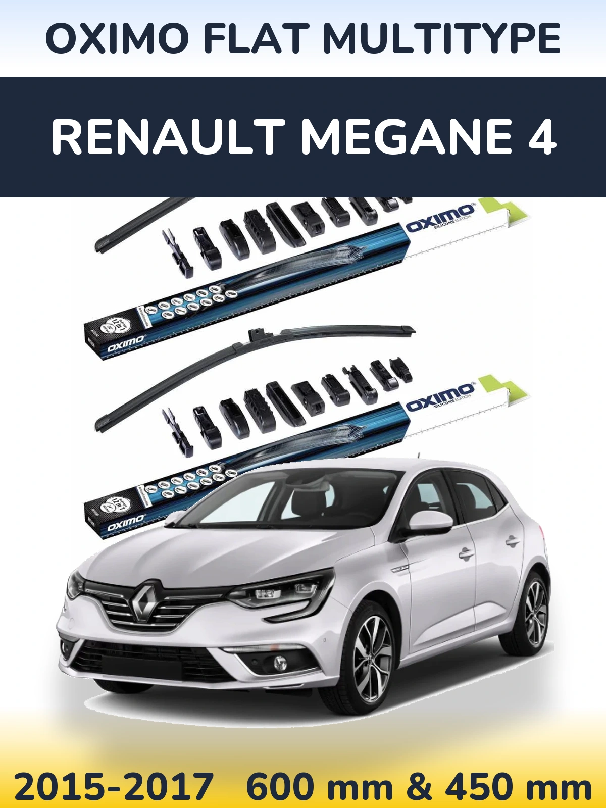 Front wiper blade set Oximo Flat MultiTipse 600 & 450 mm for Renault Megane 4 2015-2017
