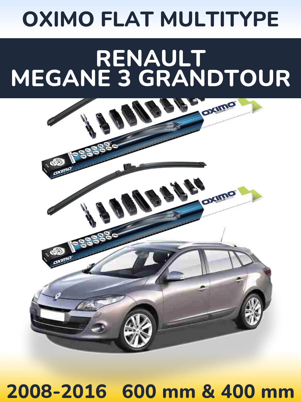 Комплект передніх щіток Oximo Flat MultiТипe 600 & 400 мм для Renault Megane 3 Grandtour 2008-2016