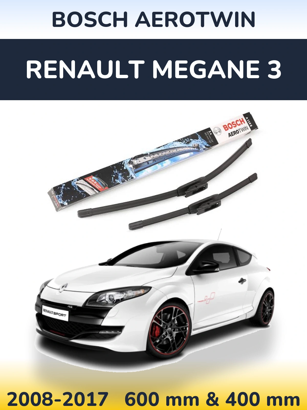 Front wiper blade set BOSCH AeroTwin 600 & 400 mm for Renault Megane 3 2008-2017