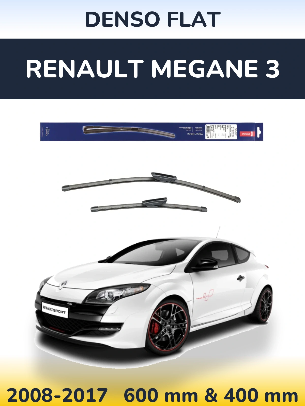 Front wiper blade set Denso Flat 600 & 400 mm for Renault Megane 3 2008-2017