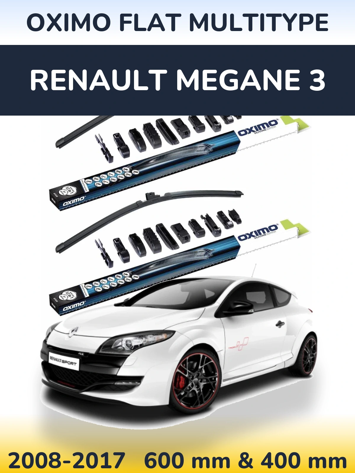 Front wiper blade set Oximo Flat MultiTipse 600 & 400 mm for Renault Megane 3 2008-2017