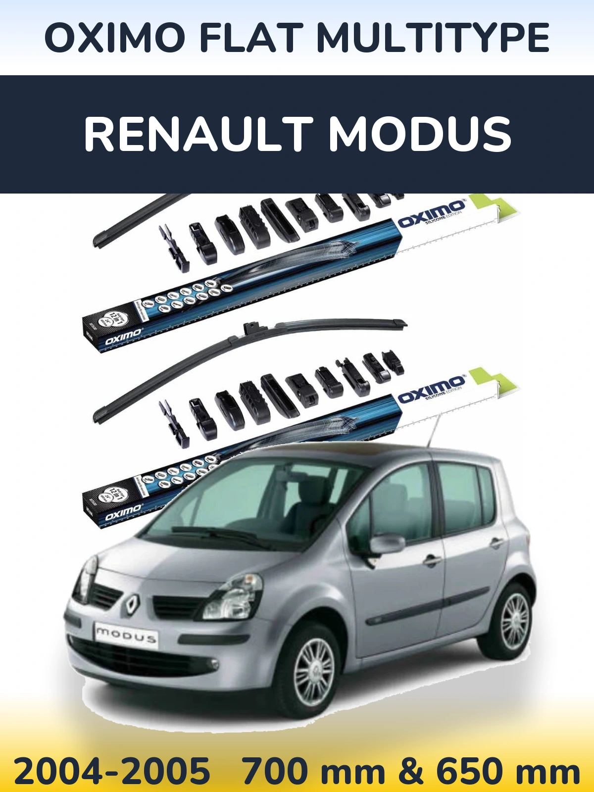 Front wiper blade set Oximo Flat MultiTipse 700 & 650 mm for Renault Modus 2004-2005