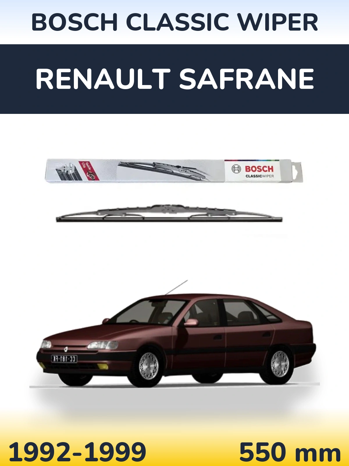 Rear wiper blade BOSCH Classic Wiper 550 mm for Renault Safrane 1992-1999