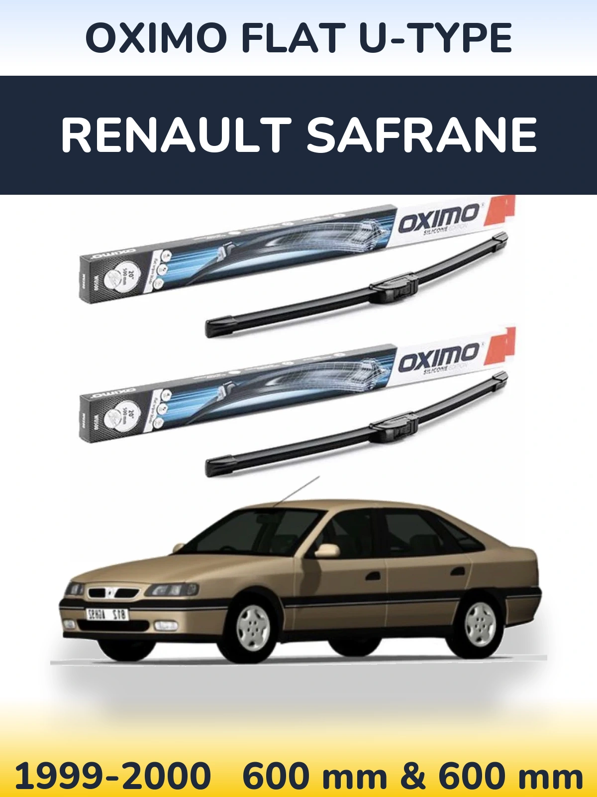 Комплект передних дворников Oximo Flat U-type 600 & 600 мм для Renault Safrane 1999-2000