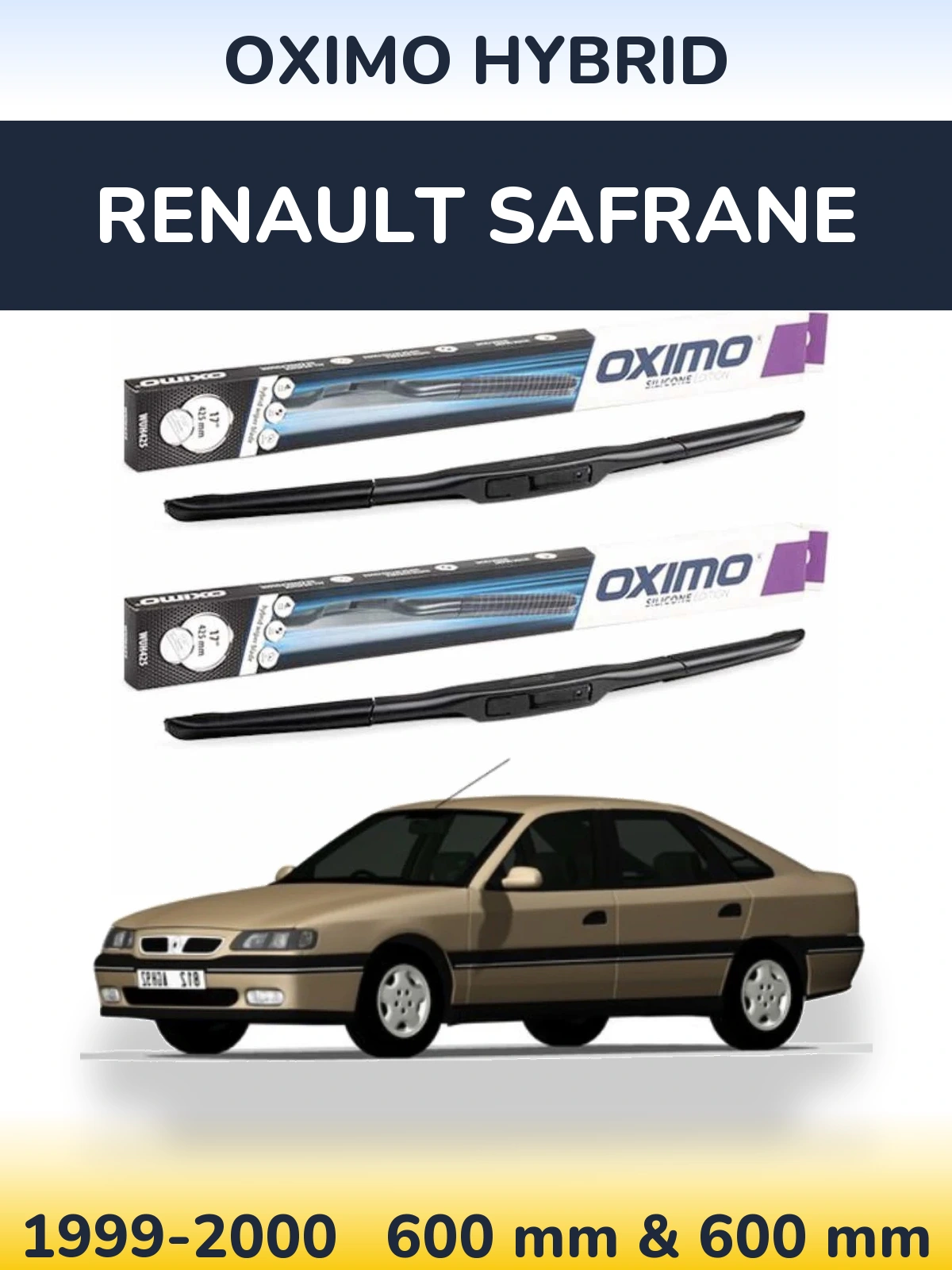 Front wiper blade set Oximo Hybrid 600 & 600 mm for Renault Safrane 1999-2000