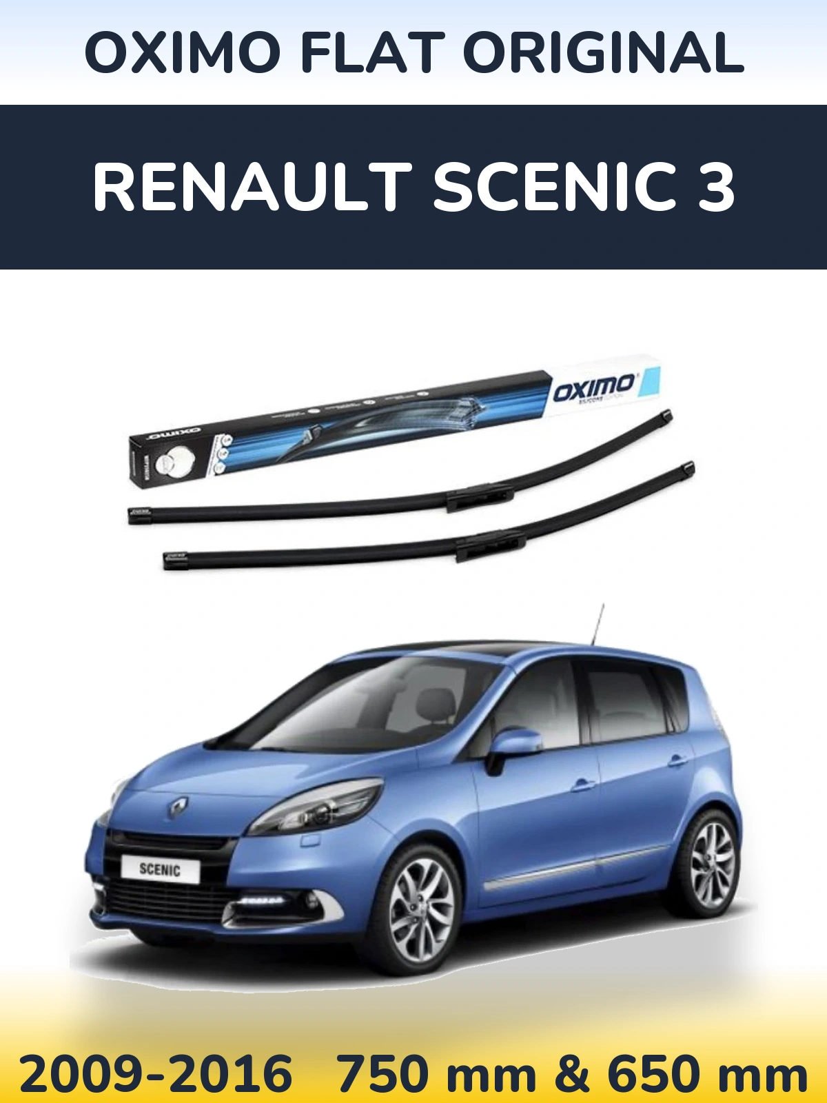 Front wiper blade set Oximo Flat Original 750 & 650 mm for Renault Scenic 3 2009-2016