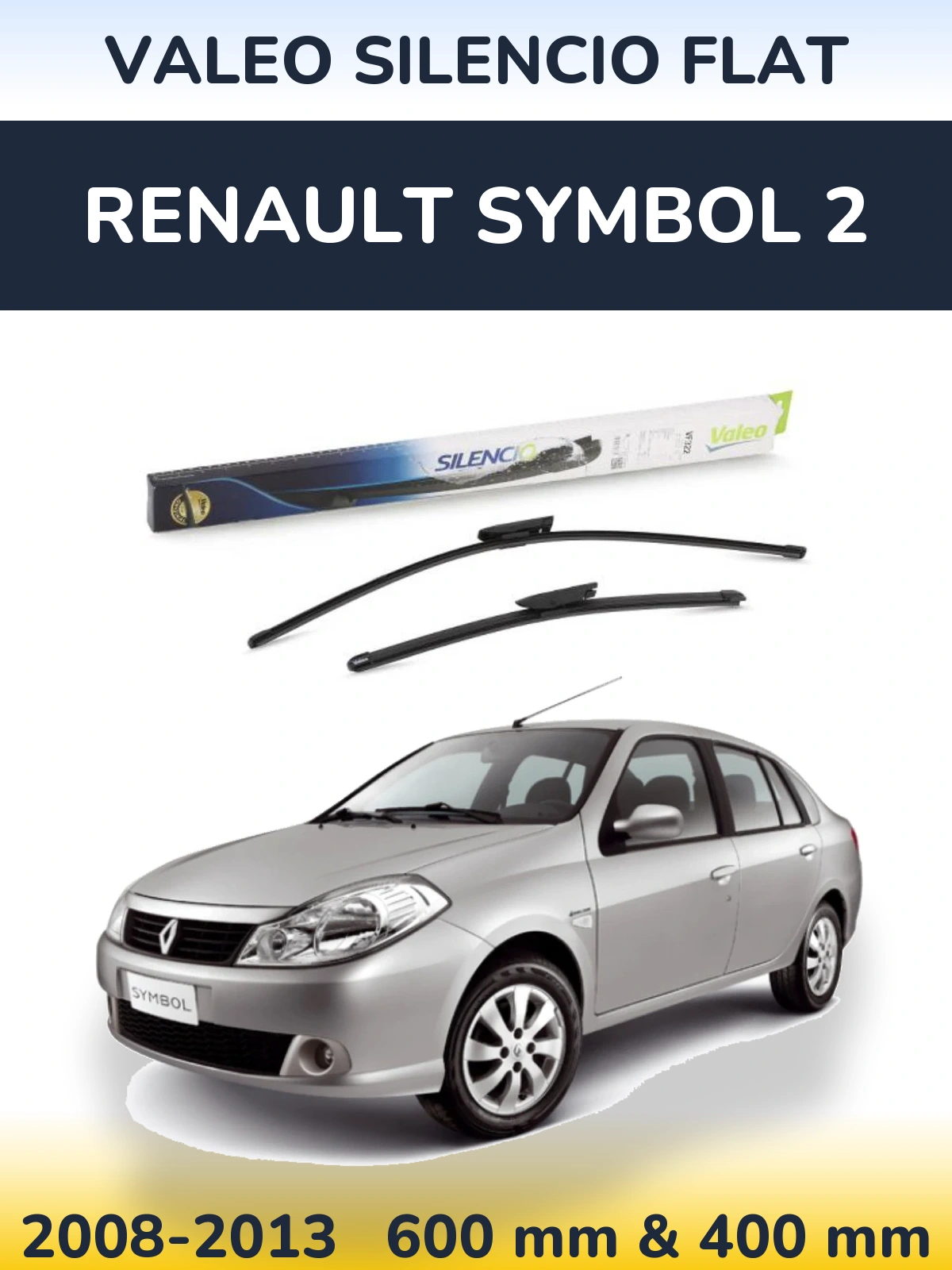 Front wiper blade set Valeo Silencio Flat 600 & 400 mm for Renault Symbol 2 2008-2013