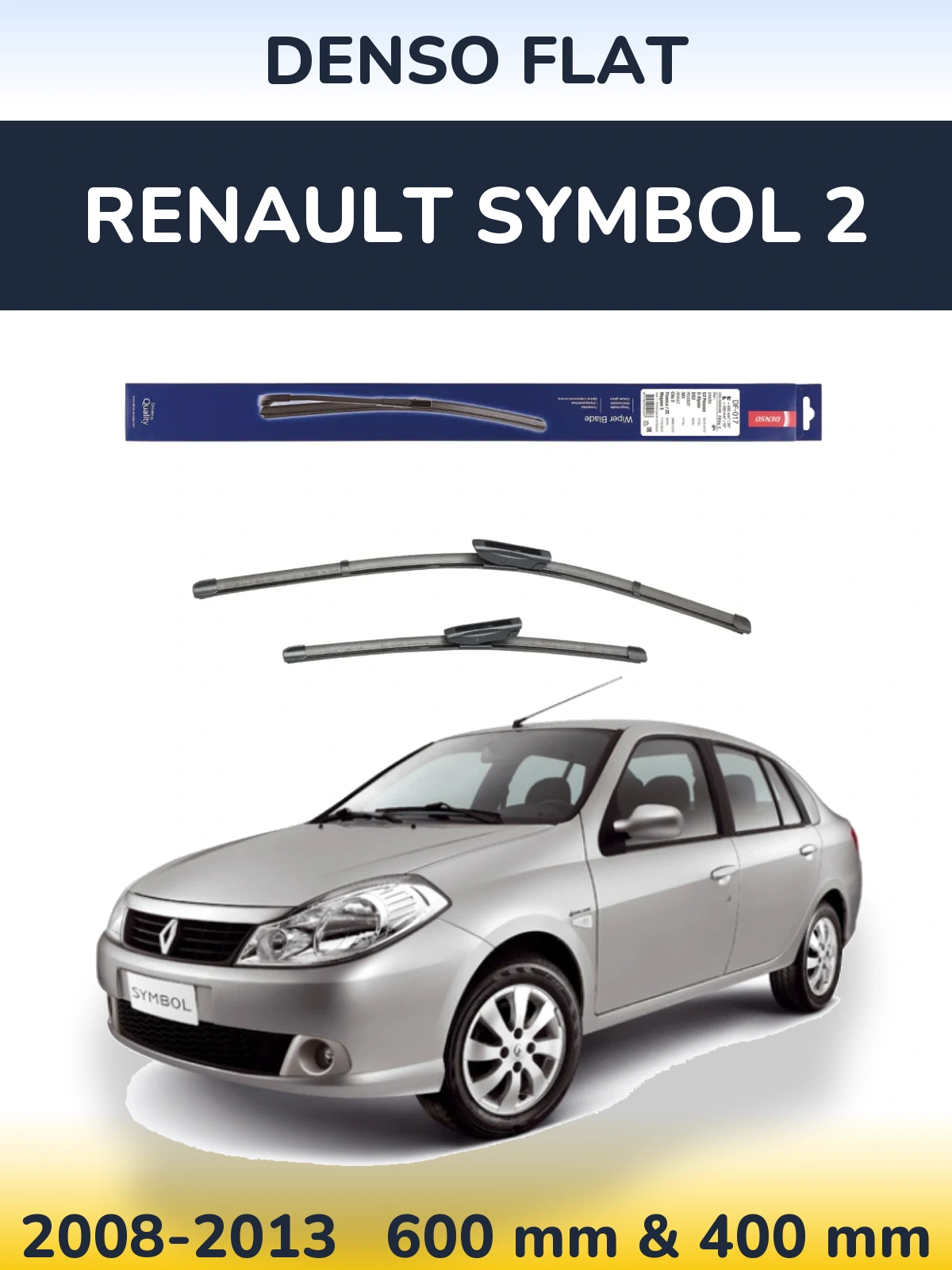 Front wiper blade set Denso Flat 600 & 400 mm for Renault Symbol 2 2008-2013