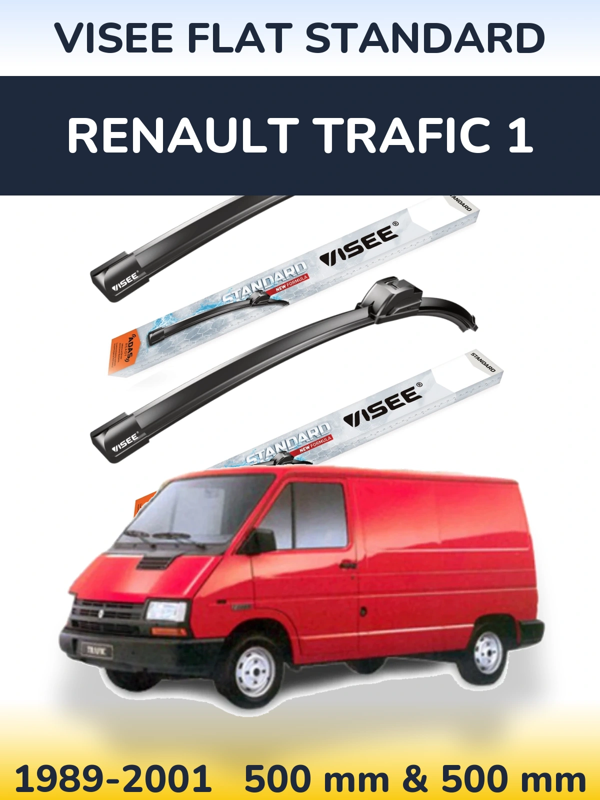 Комплект передних дворников VISEE FLAT STANDARD 500 & 500 мм для Renault Trafic 1 1989-2001