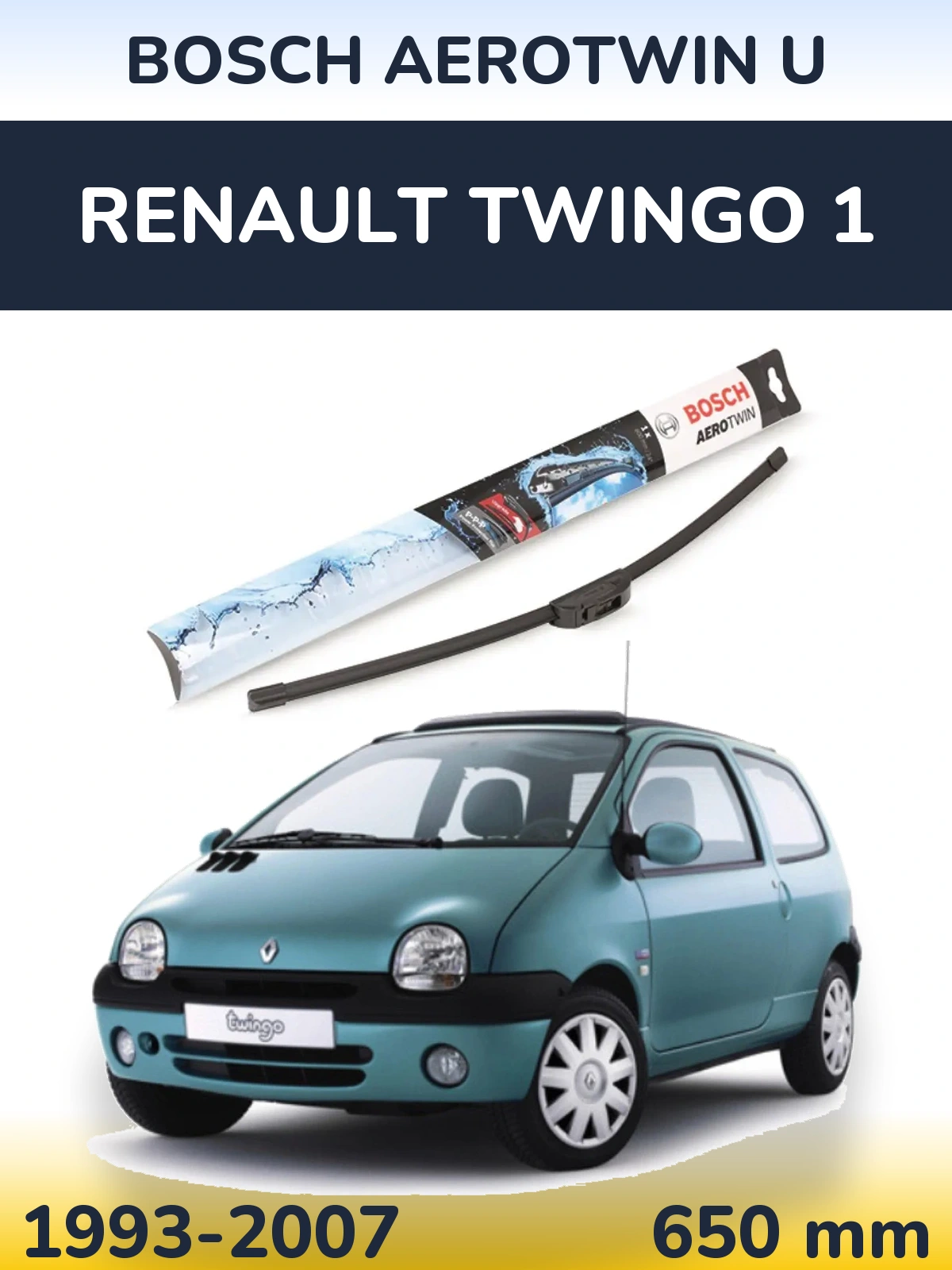 Передний дворник BOSCH AeroTwin U 650 мм для Renault Twingo 1 1993-2007