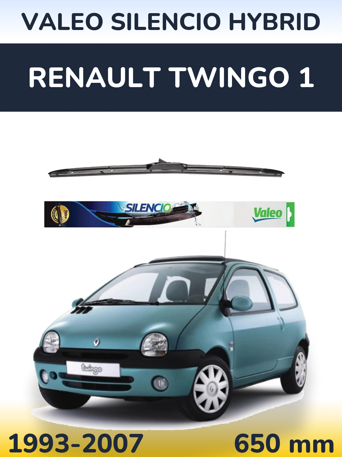 Front wiper blade Valeo Silencio Hybrid 650 mm for Renault Twingo 1 1993-2007