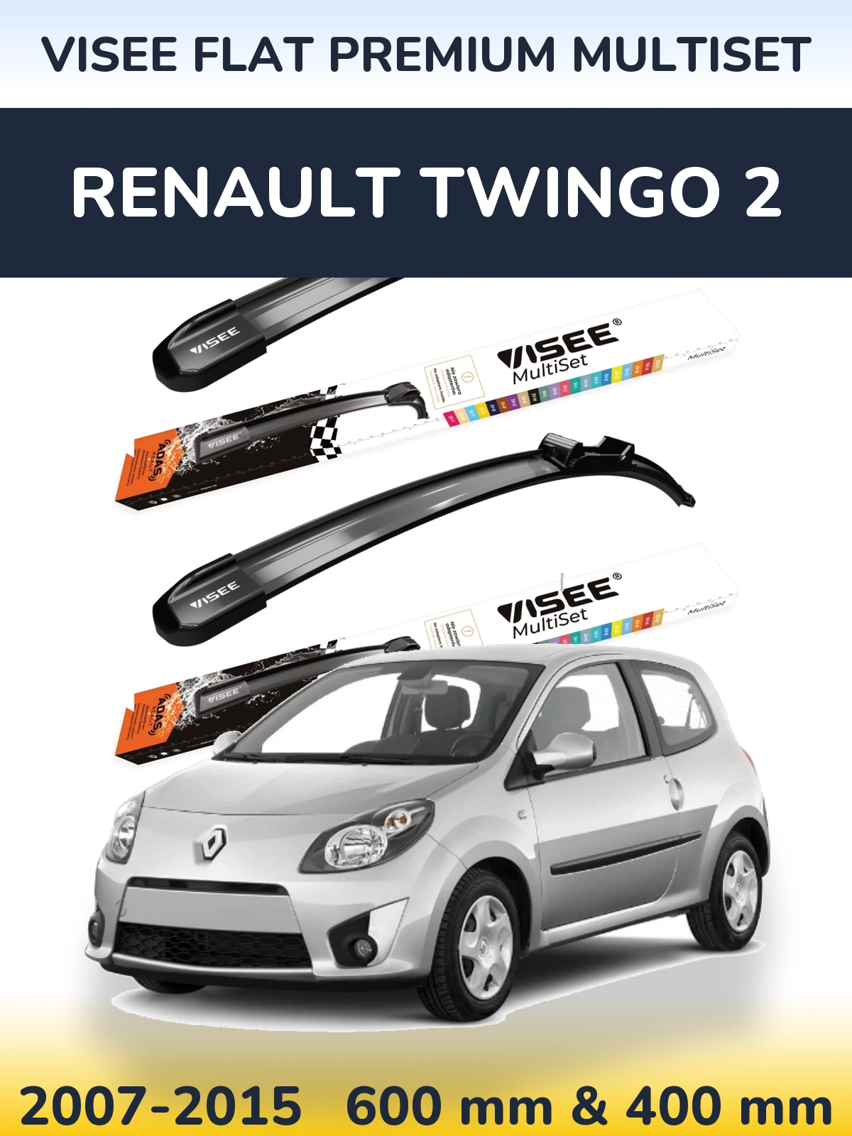 Комплект передних дворников VISEE FLAT PREMIUM MultiSet 600 & 400 мм для Renault Twingo 2 2007-2015