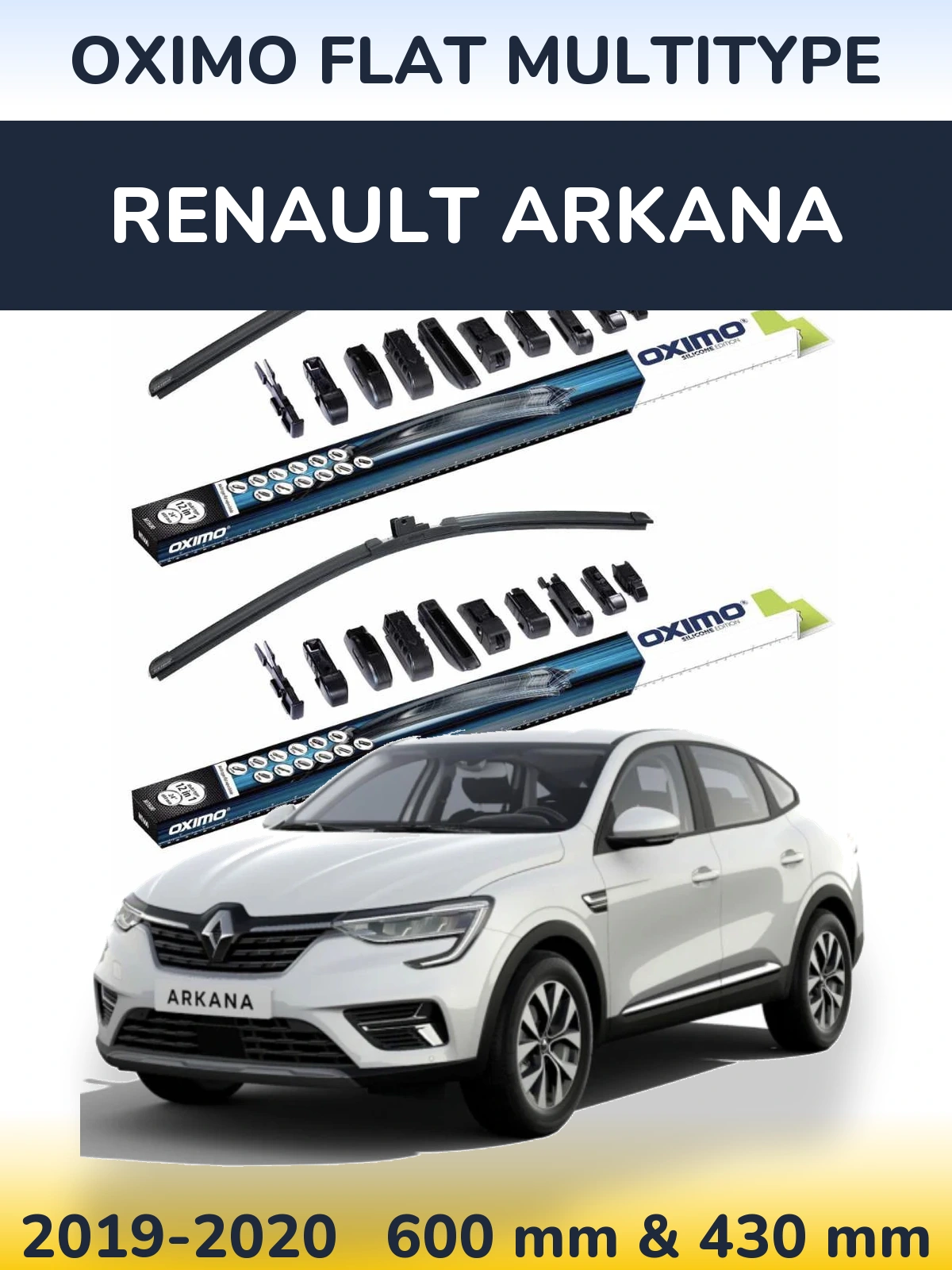 Комплект передніх щіток Oximo Flat MultiТипe 600 & 430 мм для Renault Arkana 2019-2020