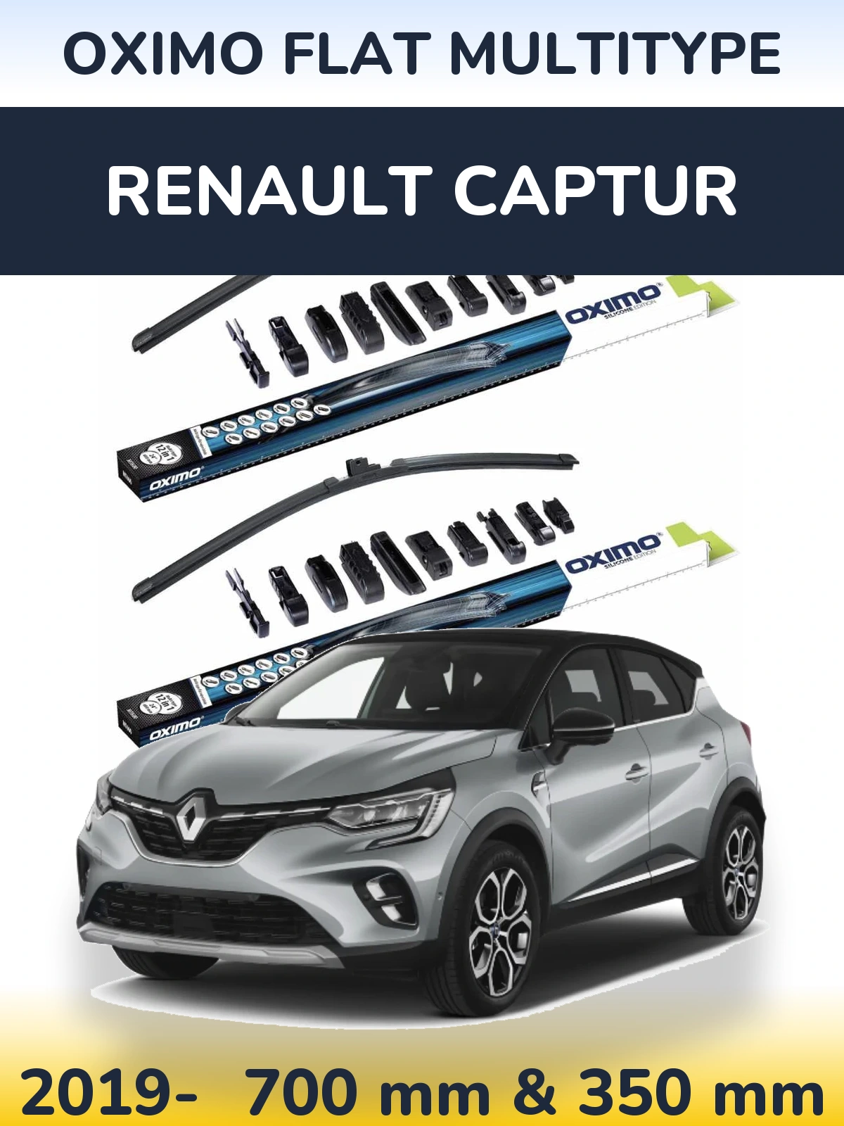 Комплект передніх щіток Oximo Flat MultiТипe 700 & 350 мм для Renault Captur 2019-2026
