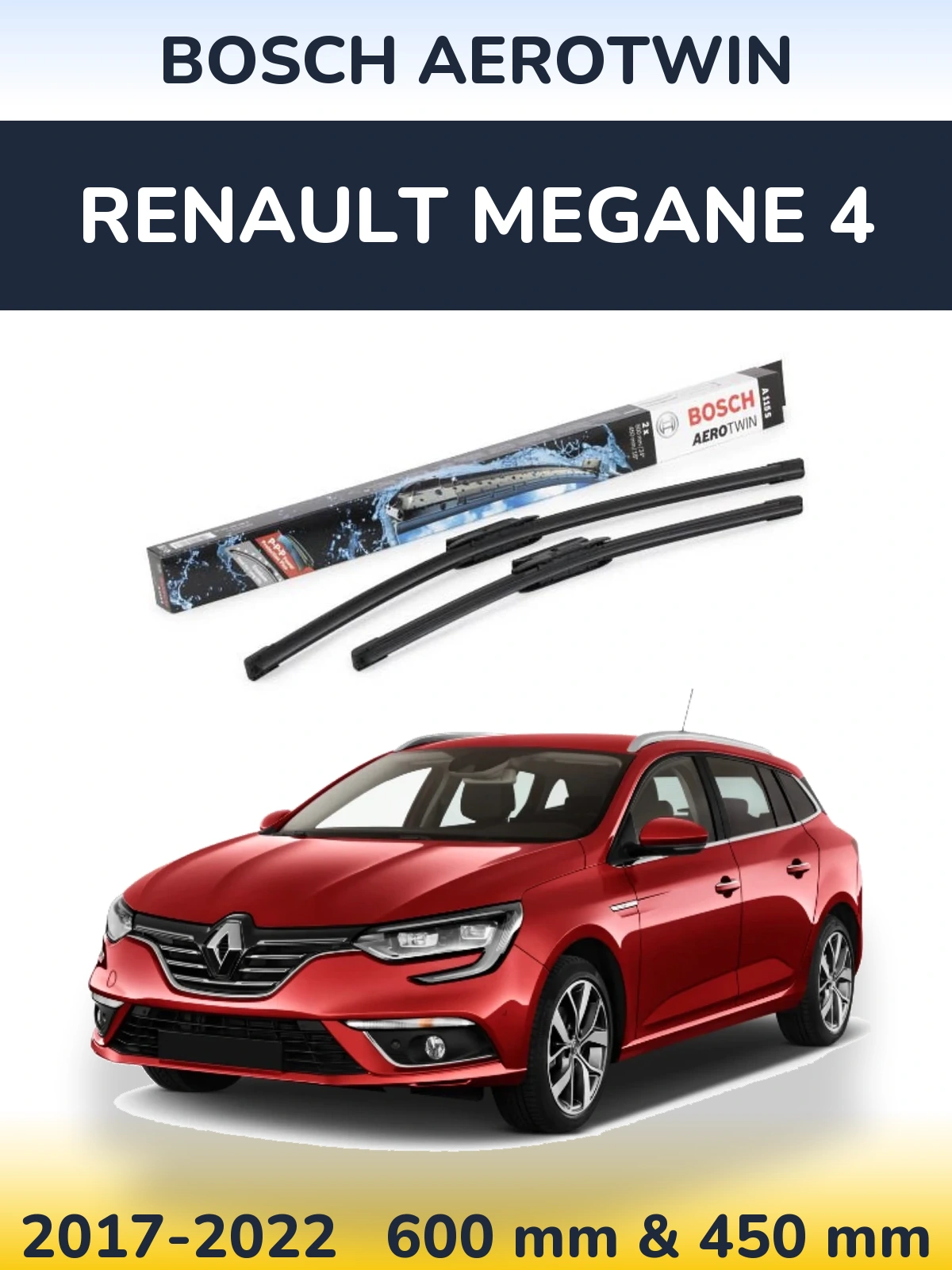 Front wiper blade set BOSCH AeroTwin 600 & 450 mm for Renault Megane 4 2017-2022