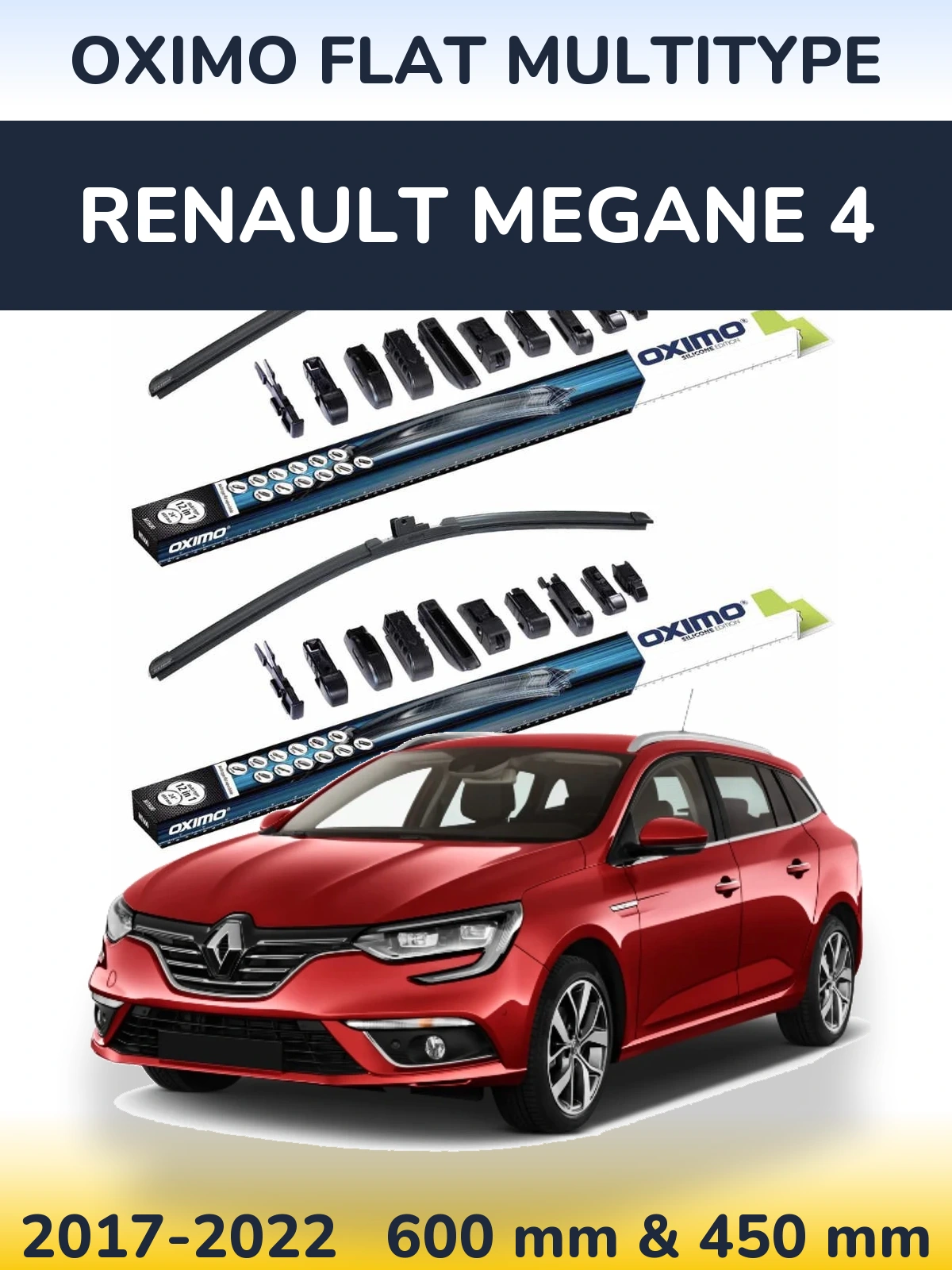 Front wiper blade set Oximo Flat MultiTipse 600 & 450 mm for Renault Megane 4 2017-2022