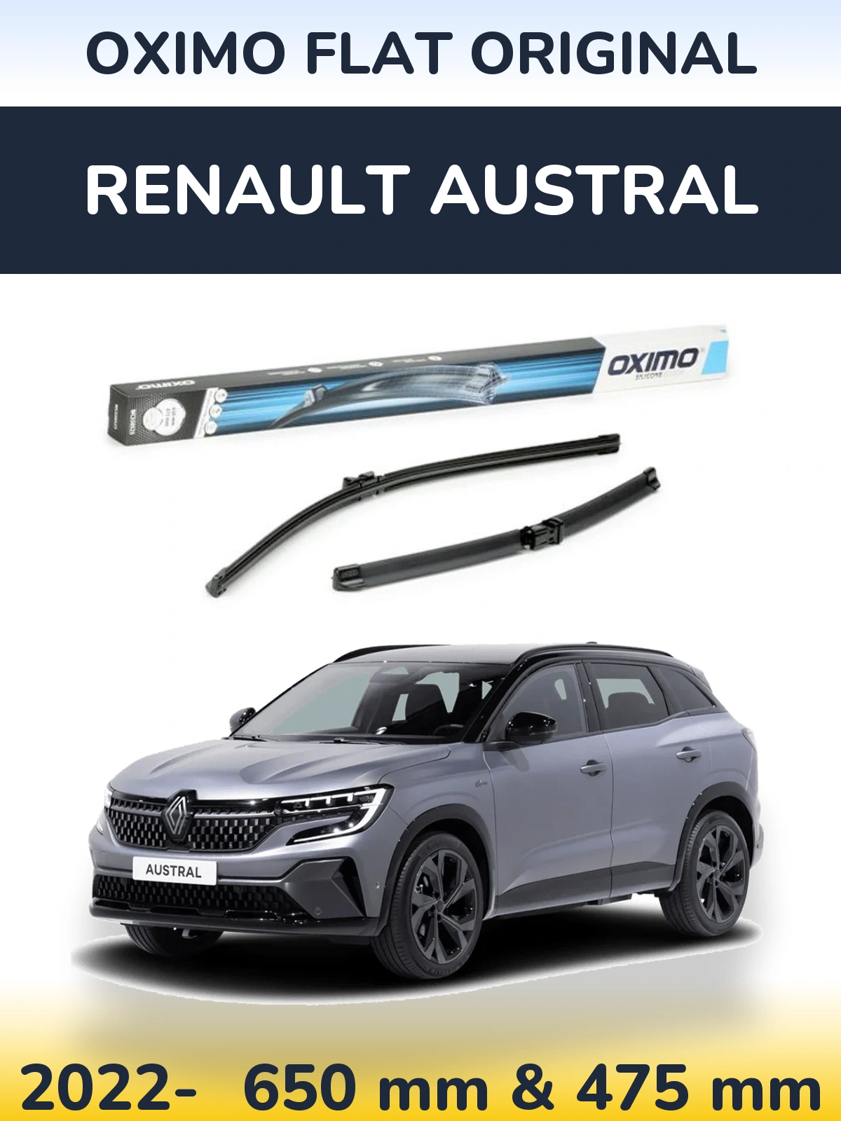 Front wiper blade set Oximo Flat Original 650 & 475 mm for Renault Austral 2022-2026