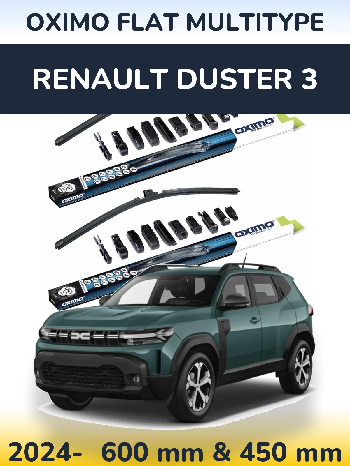Front wiper blade set Oximo Flat MultiTipse 600 & 450 mm for Renault Duster 3 2024-2026