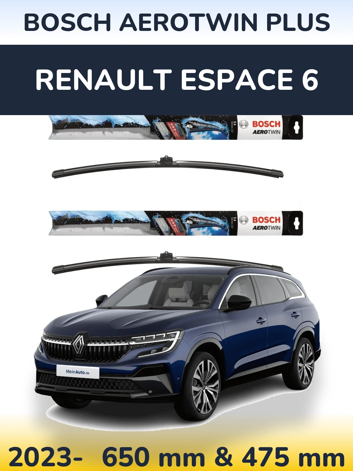 Front wiper blade set BOSCH AeroTwin Plus 650 & 475 mm for Renault Espace 6 2023-2026