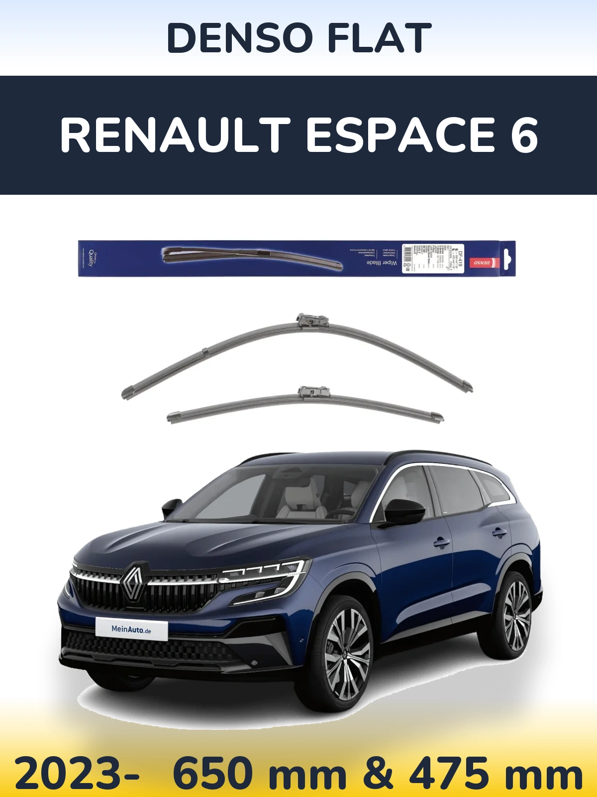 Front wiper blade set Denso Flat 650 & 475 mm for Renault Espace 6 2023-2026
