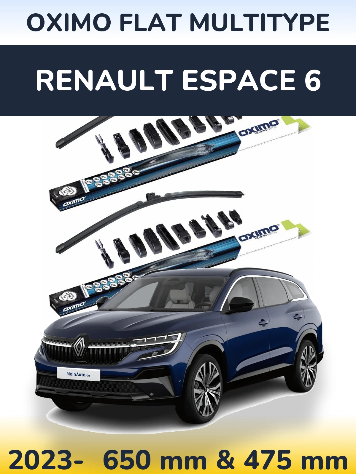 Front wiper blade set Oximo Flat MultiTipse 650 & 475 mm for Renault Espace 6 2023-2026